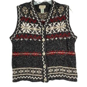 Vtg St Johns Bay Wool Blend Sweater Vest Snowflake Grandmacore Petite Large Gray